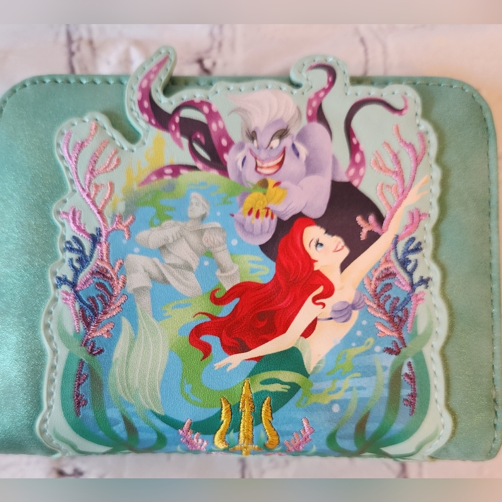 The Little Mermaid Glitter Portrait Small Zip Wallet NWT